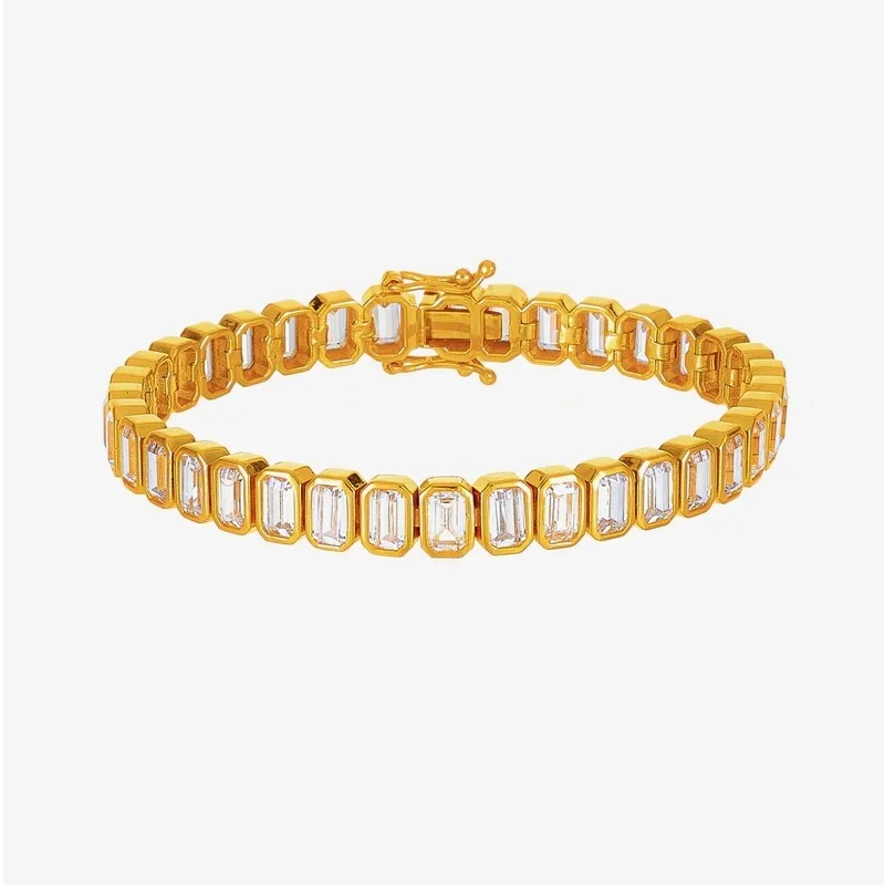 Top Quality Iced Out Bling CZ Fashion Women Jewelry Rectangle Bezel Cubic Zirconia CZ Tennis Bracelet
