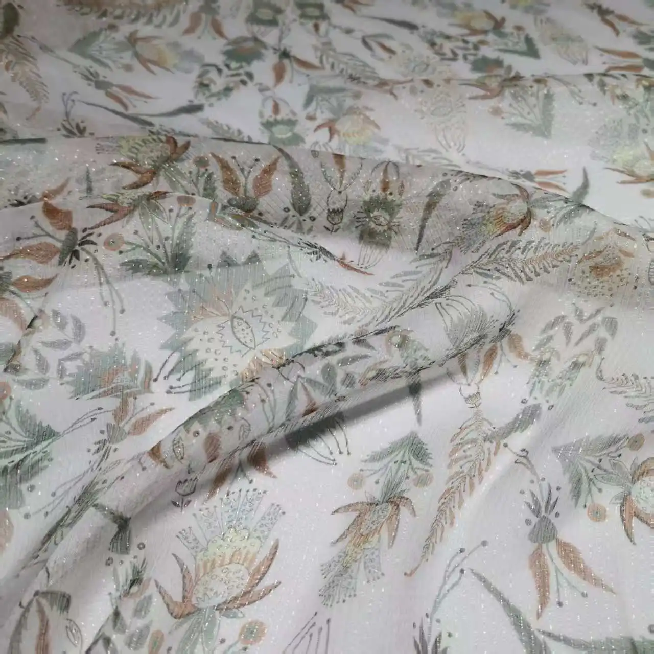 Floral Mulberry Silk Fabric Soft Silk Shiny Metallic Jacquard DIY Cloth Dress Scarf Material