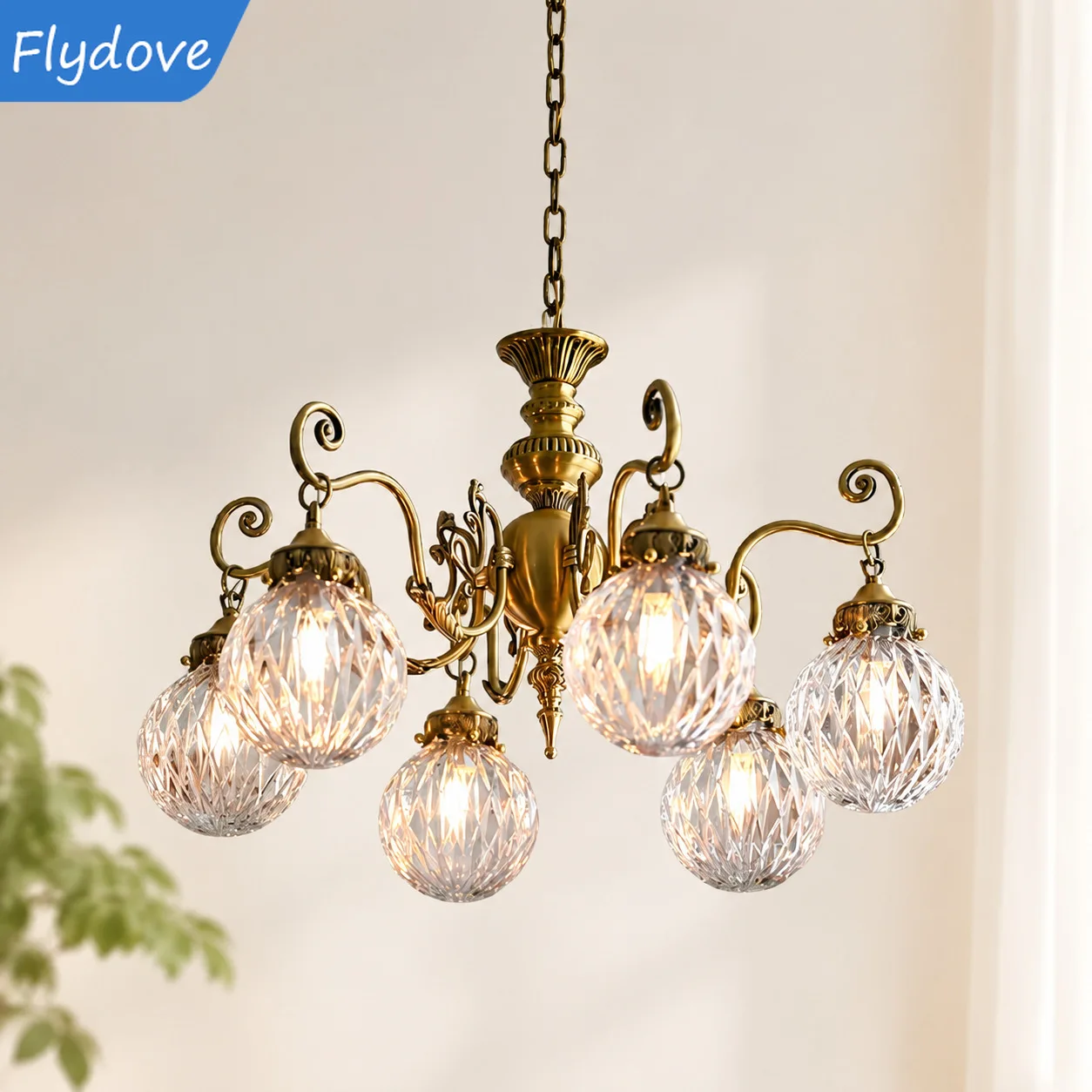 French retro living room chandelier bedroom dining room light American light luxury glass ball chandelier