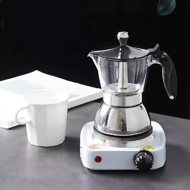 Coffee Moka Pot 4/6 Cups Espresso Brewing Kettle Transparent Visible Espresso Maker or Electric Stove Stainless Steel Moka Pot
