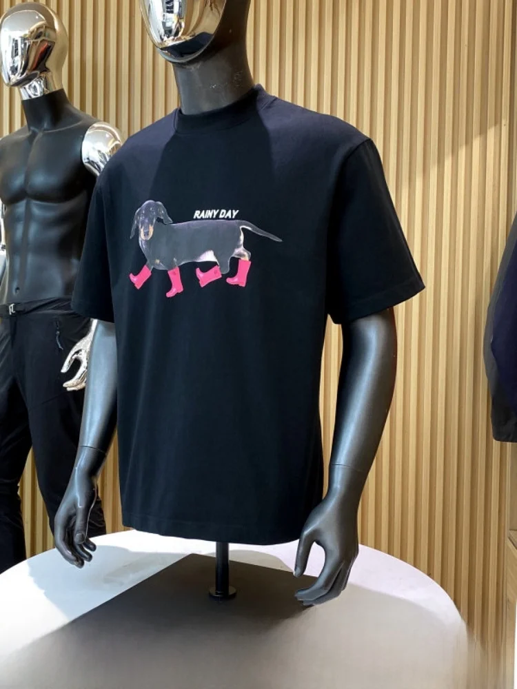 

Trendy Line Sausage Dog Print Loose Fit Short Sleeve T-Shirt for Men Heavyweight Casual Cotton Top Summer Wear
