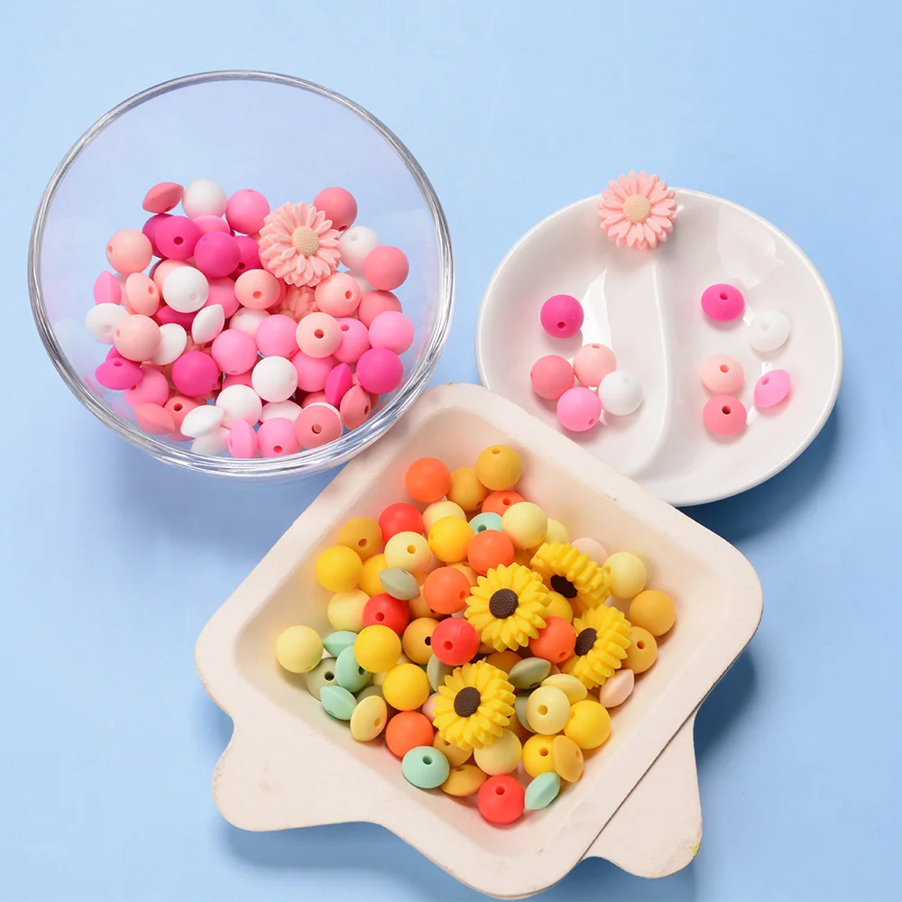 LOFCA Silicone Beads Baby Teething Food Grade Sunflower Beads For DIY Leaf Silicone Beads Baby Chewing Teethers