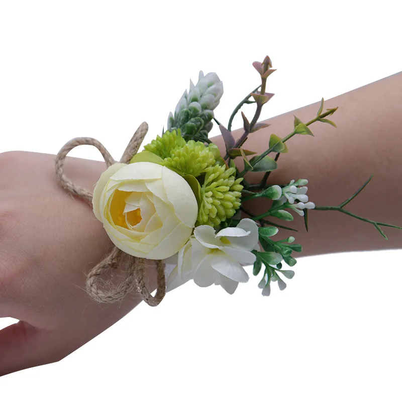 Blauwe Kunstmatige Roze Bloemen Pols Corsage Bruidsmeisje Huwelijksfeest Huwelijk Accessoires Novia