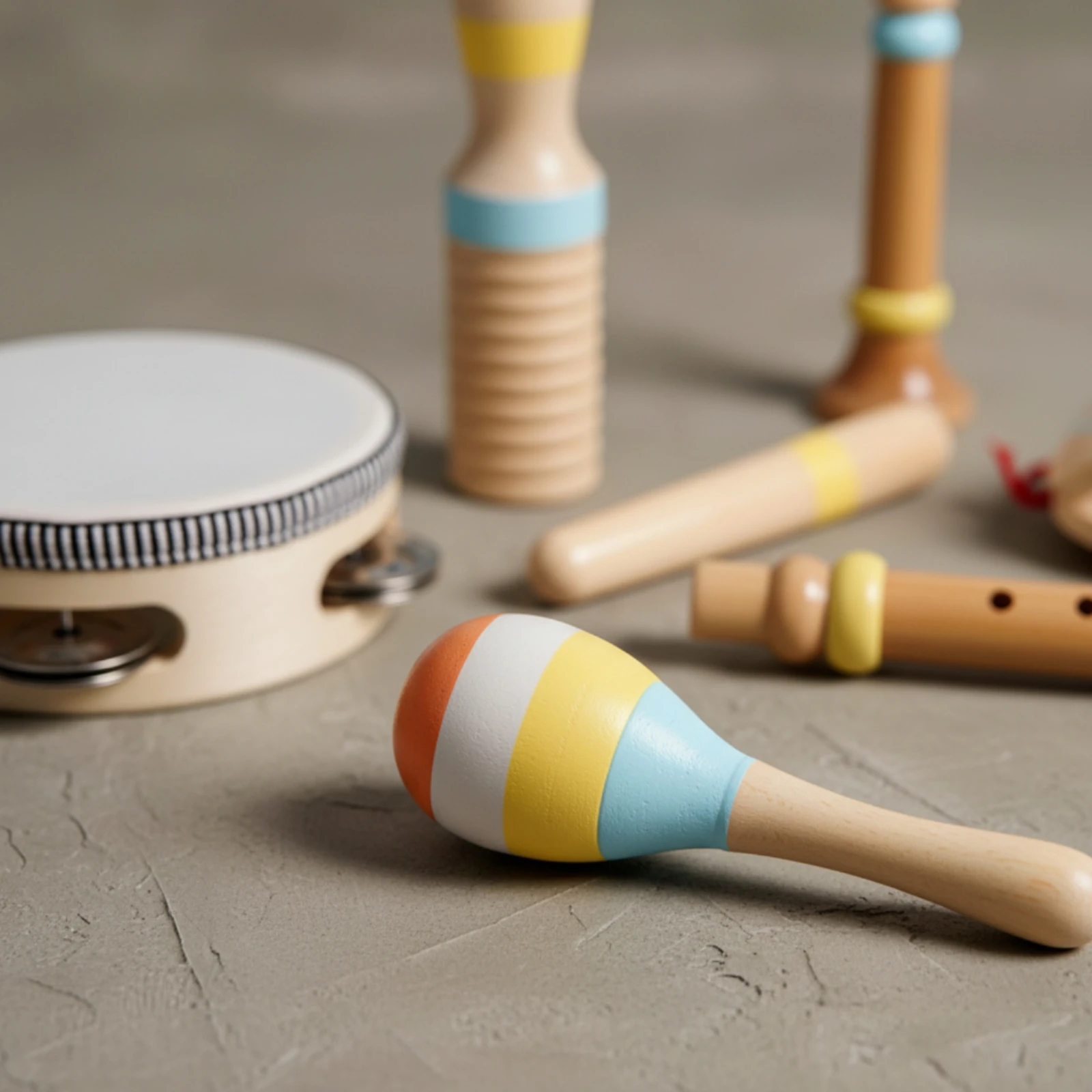 6 Pieces Children's Percussion Set Natural Wooden Musical Instrument Set Maracas Rhythm Triangle Safe for Toddlers, Home Play