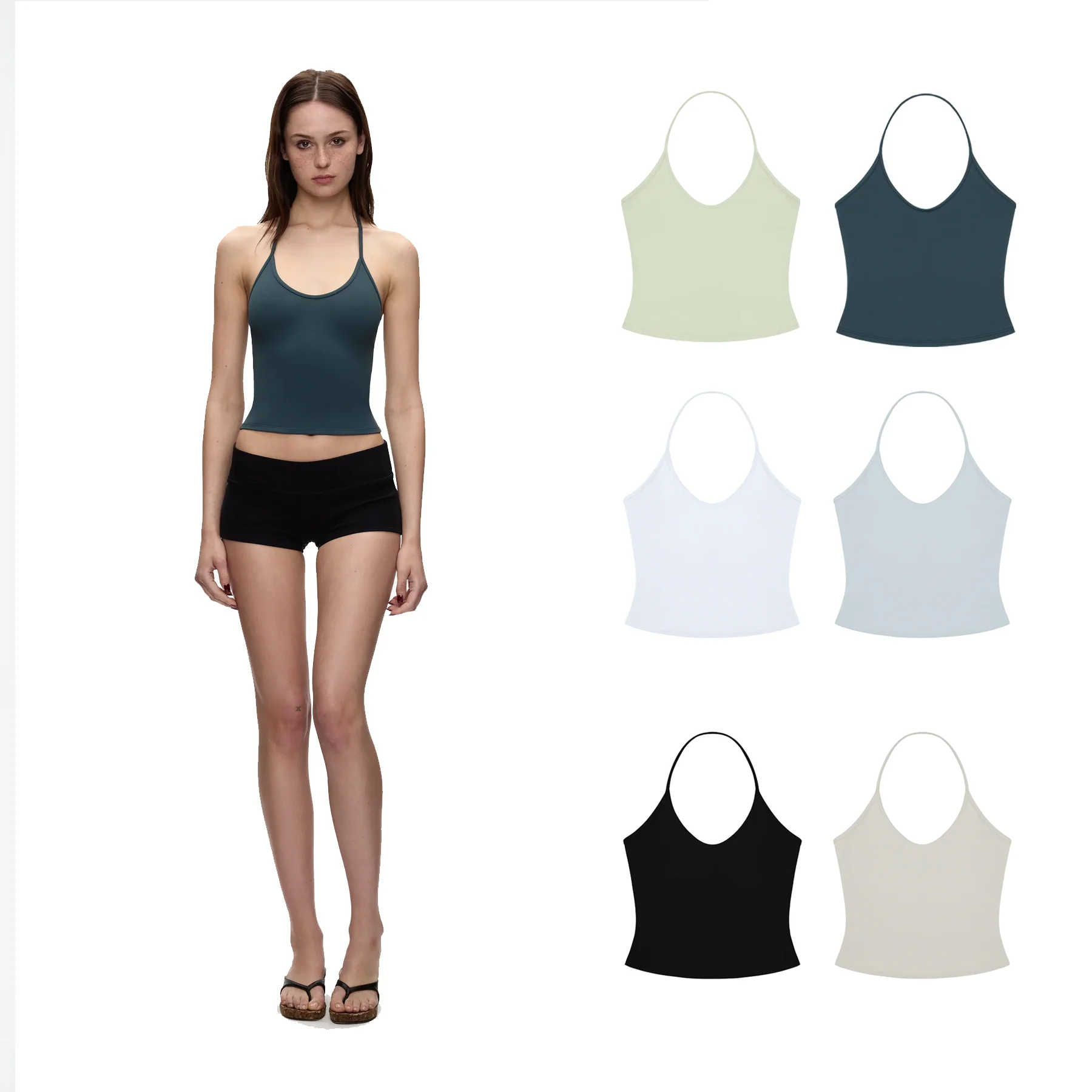 Tank Halter Neck Camisole Low-Neck Elastic Slim-Fit Camisole Versatile for Daily Wear and Layering Slim-Fit Flattering Elastic Short Top for Layering and Outerwear