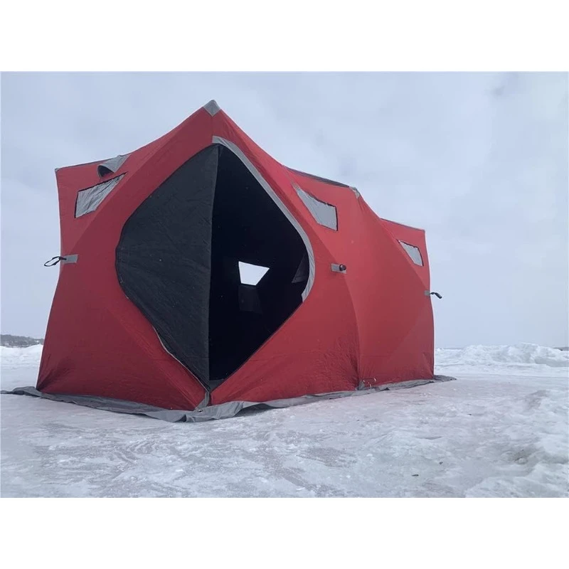 Pop-Up Hub-Style Ice Fishing Shelter, 68-112 Square Feet of Fishable Area, Portable 6-8 Person Ice Shanty