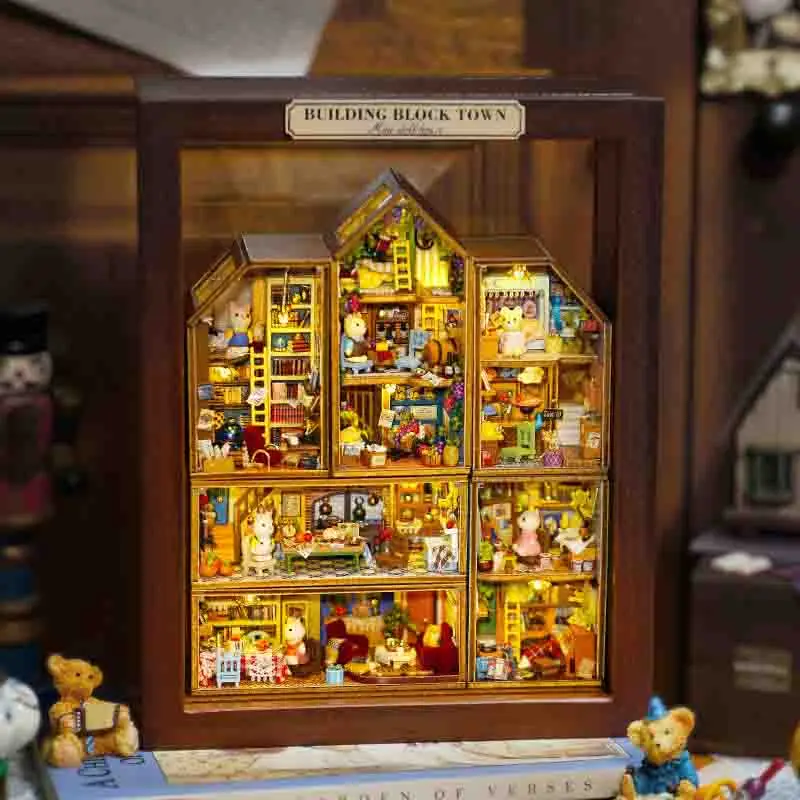 

Dollhouse Diy Wooden Miniature Furniture With LED Case 6 complete sets of mini exquisite toy models for building block towns