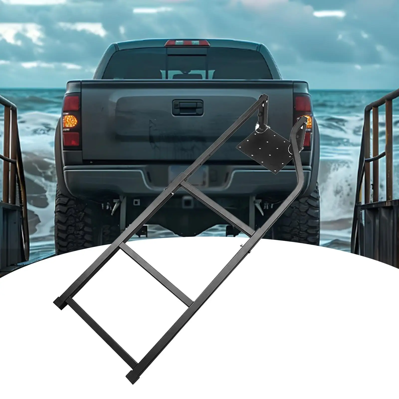 Tailgate Ladder for Pickup Truck's Bed Steel Black Pickup Truck Accessories Easy Install Heavy Duty Pickup Truck Tailgate Ladder