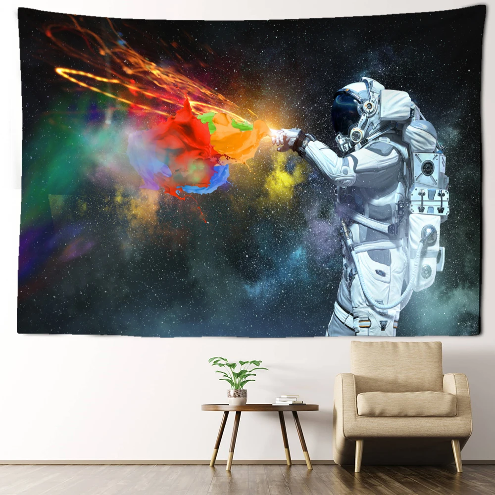 Night Sky Universe Astronaut Tapestry Wall Hanging Abstract Scenery Hippie Tapitz Witchcraft Bedroom Living Room Home Decor