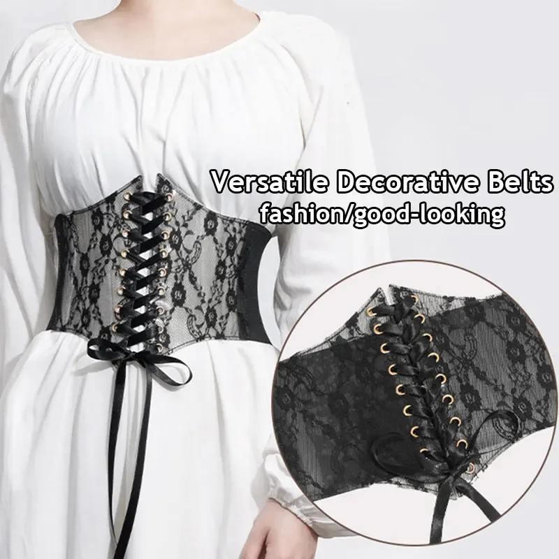 Fashion Women Waist Corset Flower Embroidery Elastic Waistband Black White Red Pink Wide Lace Slimming Body Belts Cummerbunds