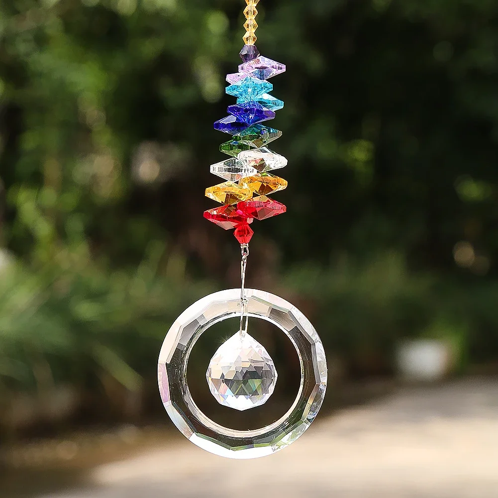 Chakra Crystal Bead Garland Faceted Glass Prism Rainbow Maker Garden Hanging Decor Car Pendant Suncatcher Circle Ball