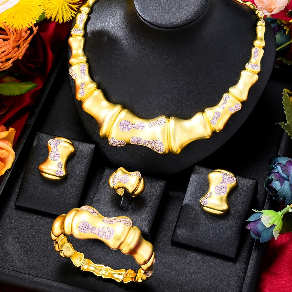 

Soramoore Роскошное бамбуковое ожерелье, серьги, браслет, кольцо, комплекты ювелирных изделий, 4 шт., африканские женские свадебные индийские свадебные украшения