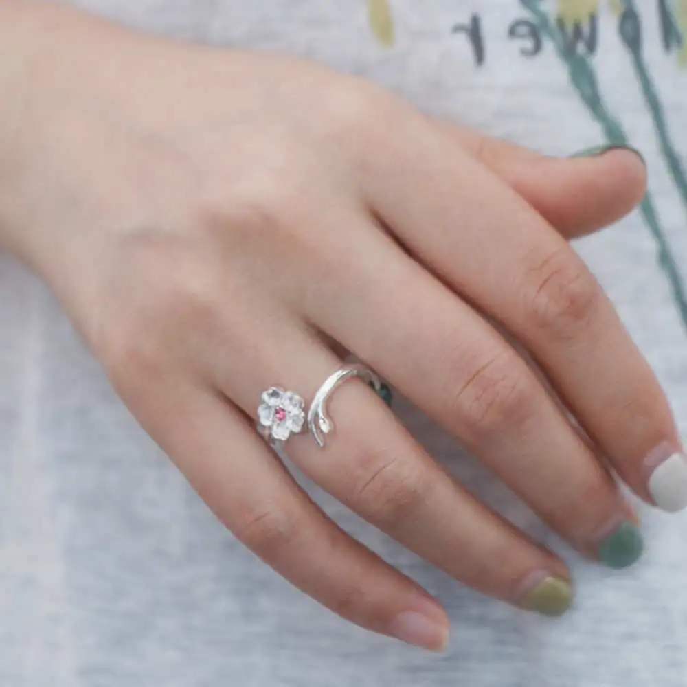 Light Luxury Open Finger Ring Pink Rhinestone Temperament Rhinestone Couple Ring Adjustable Elegant Cherry Blossom Finger Ring