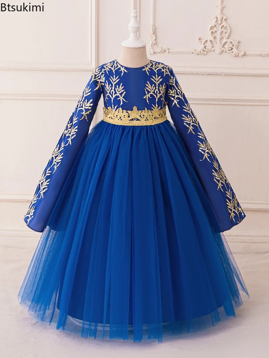 Luxury Embroidery Sequins Muslim Dresses Prayers Gowns Girls Long Sleeve Dress Arabic Dubai Casual Abaya Eid Ramadan Party Robe 6