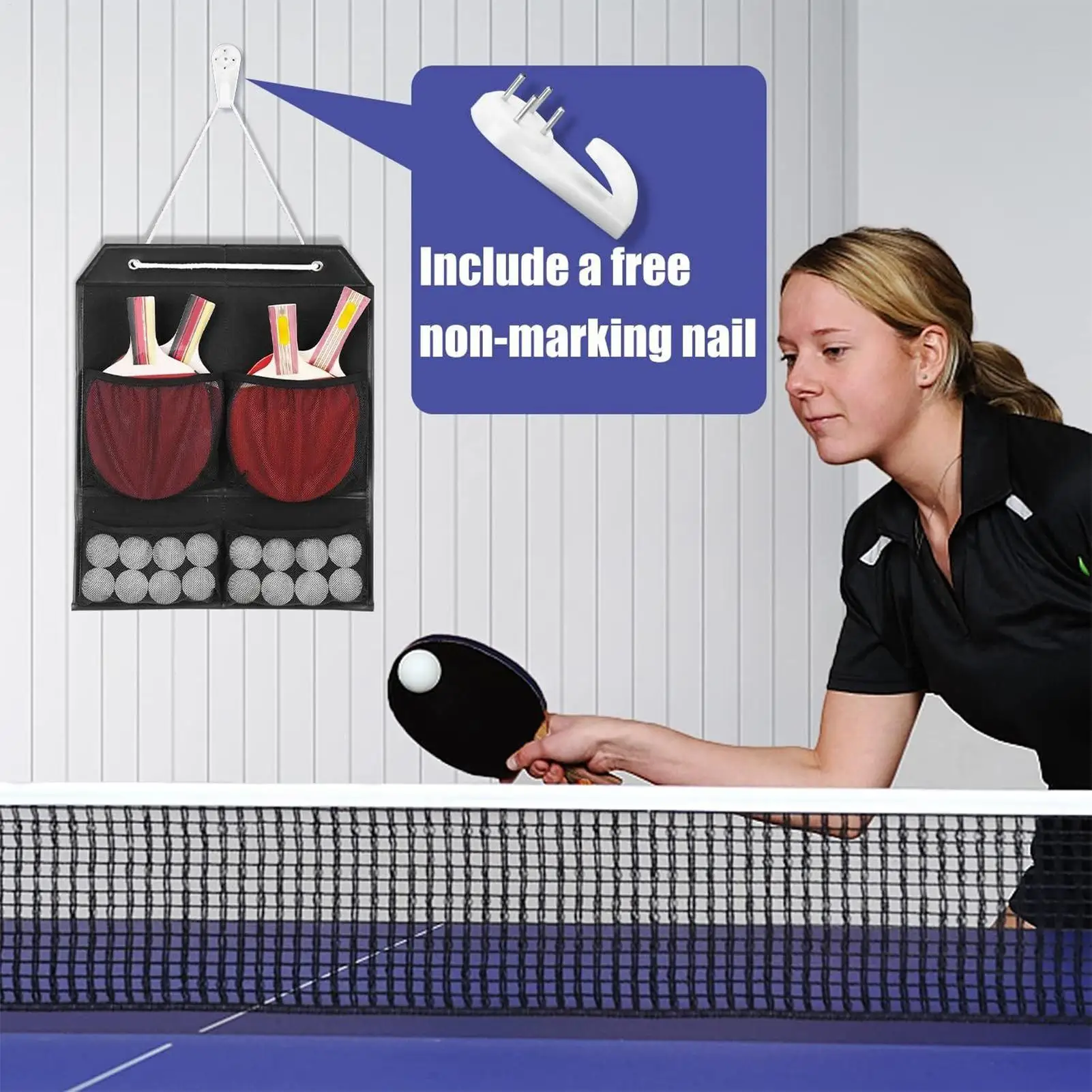 

Стеллаж для хранения настольного тенниса, 4 кармана, настенная стойка для настольного тенниса, спортивный держатель для мячей, карман для домашнего тренировок в тренажерном зале