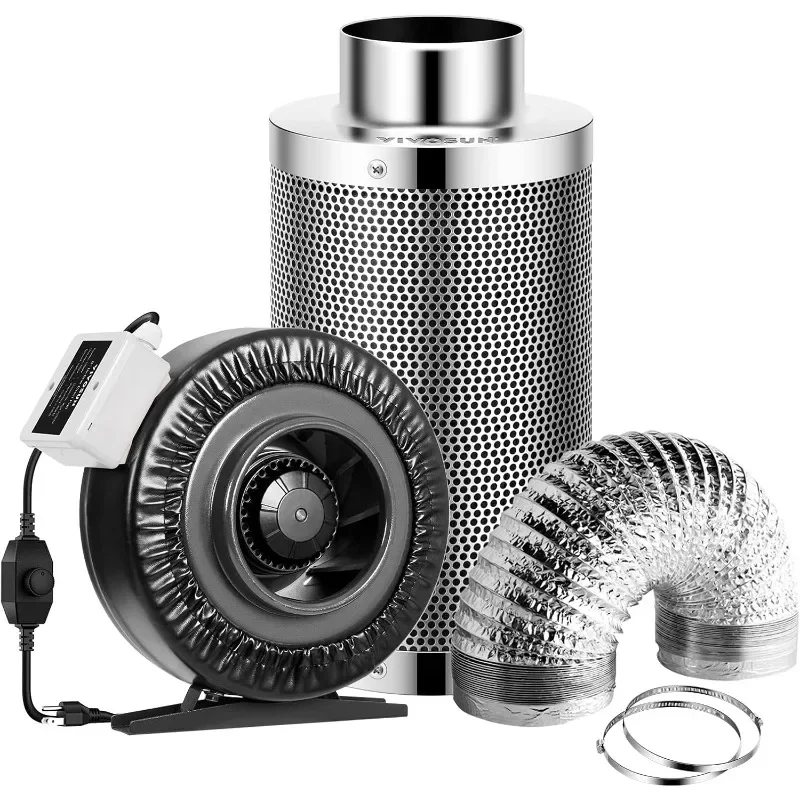 

VIVOSUN 6 Inch 440 CFM Inline Fan with Speed Controller, 6 Inch Carbon Filter and 8 Feet of Ducting, Air Filtration Combo