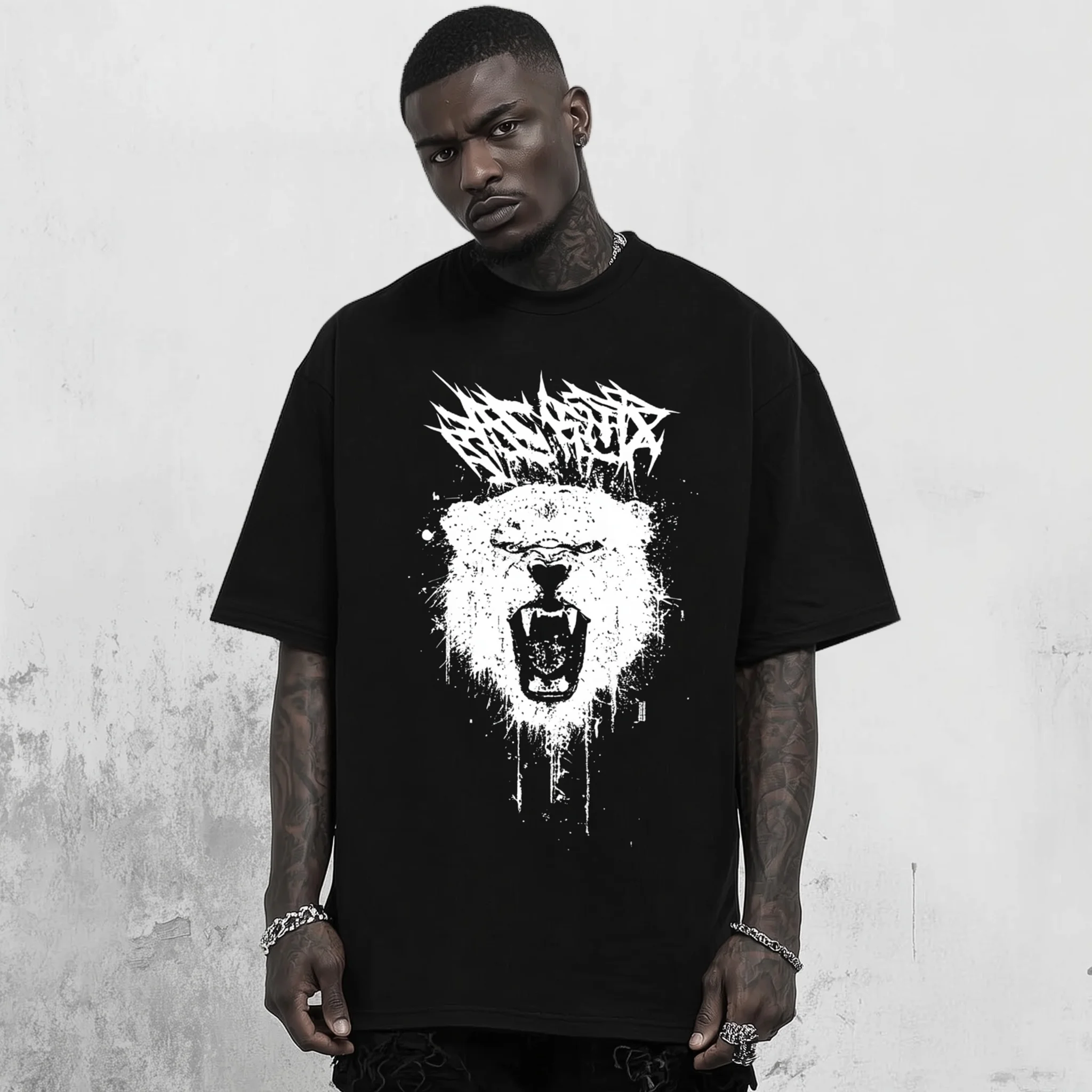 

Teevo Men's Short Sleeve T-Shirt Lion Roar Graphic Print Casual Streetwear Daily Wear
