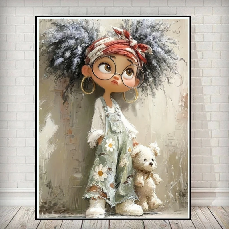 Coole Mädchen-Bären DIY Diamant-Malerei-Sets Stickerei 5D Vollrund-Bohrer Cartoon-Porträt Mosaik Kreatives Freizeit-Heimdekor Geschenk