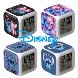 Disney Original Lilo & Stitch Cartoon Cute Alarm Clock Stitch Anime Figure LED Color Change Digital Light Children Birthday Gift