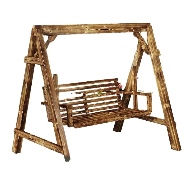 Outdoor hanging chair anticorrosive solid wood swing park courtyard double rocking  basket rattan balcony swing