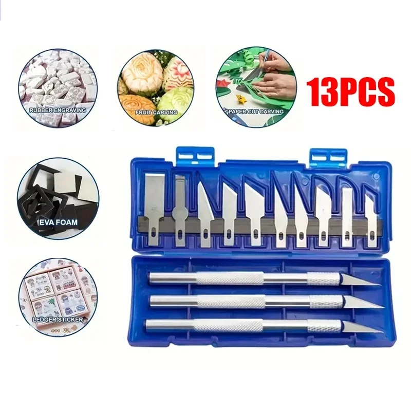 13pcs Metal Carving Knife Pen Set Seal Cutting Manual Combination Paper Cuttings Non-Slip For Art DIY Precision Repair Supplies