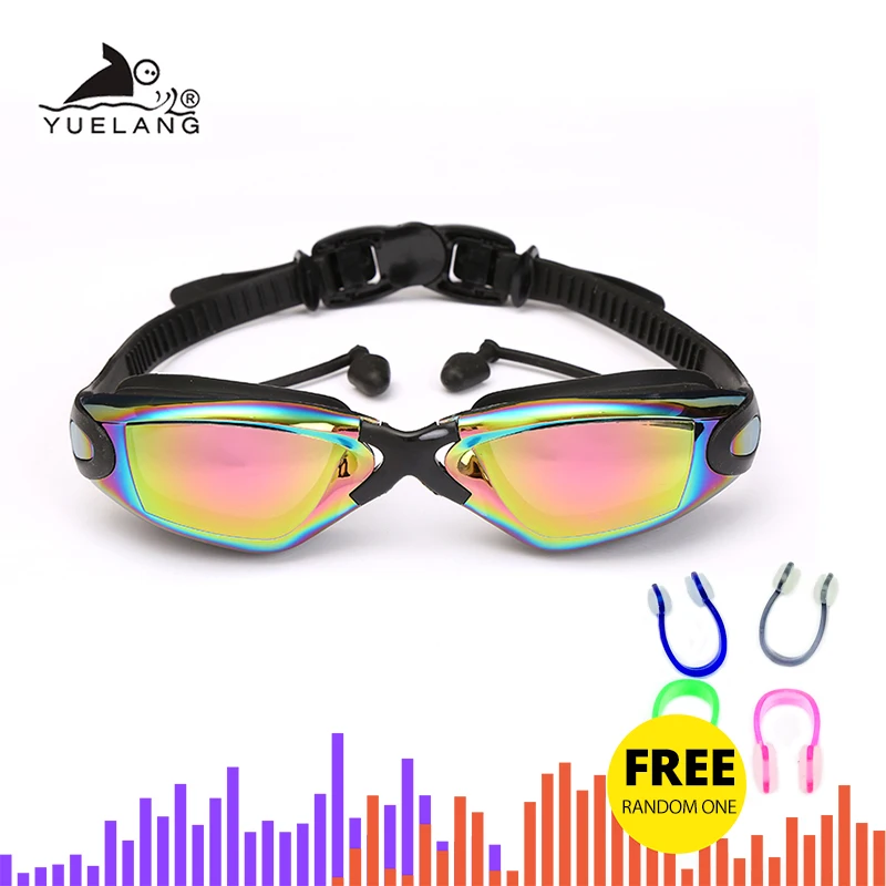 Adult Professional Swimming Goggles with earplugs Swimming Glasses Durable Silicone Swimming Goggles Anti-fog Anti-UV Black/Blue