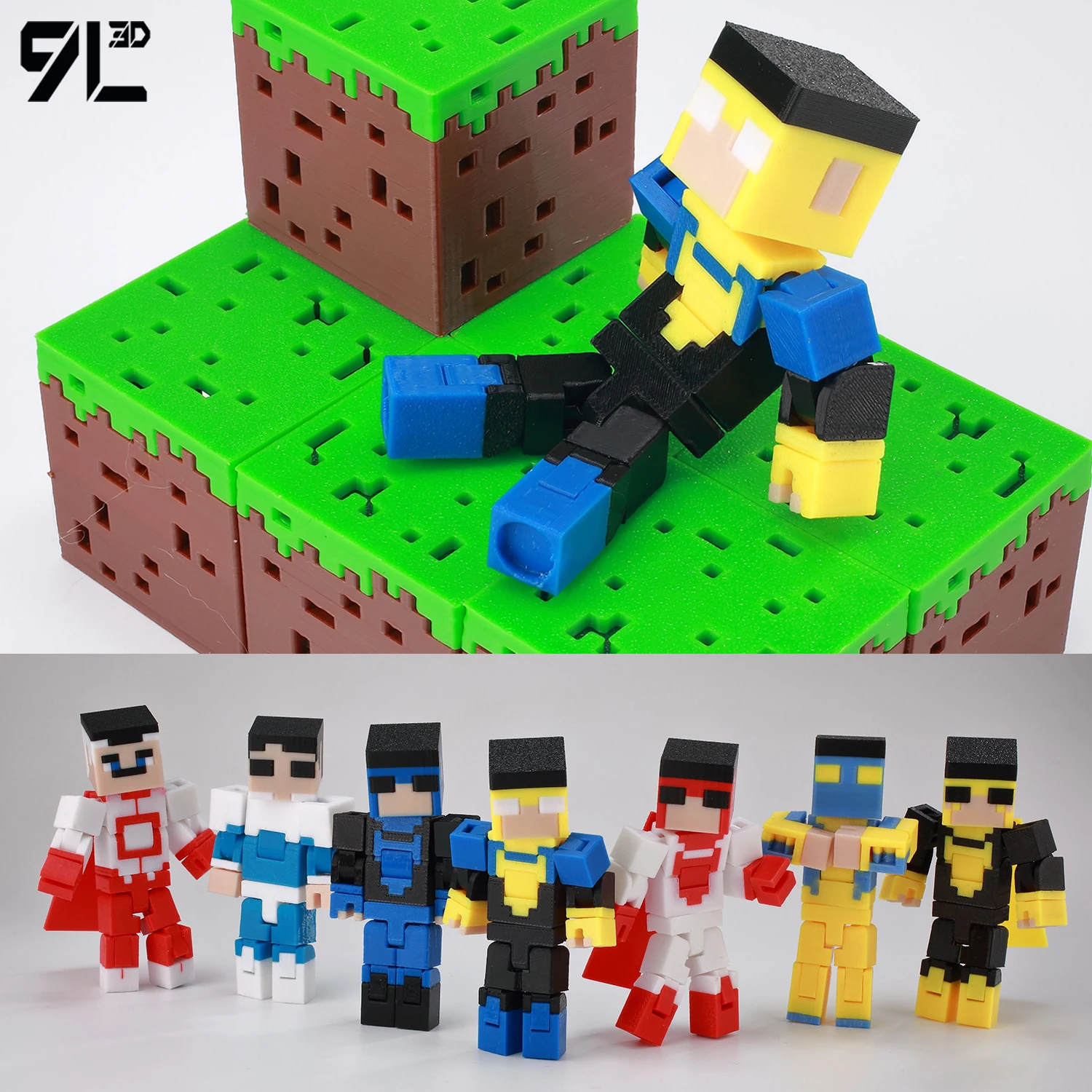 Figura de héroe de bloques de píxeles, modelo de personaje de juego Sandbox, estatua de criatura del mundo de cubos, Guerrero Bloquista impreso en 9L3D, coleccionable de arte de píxeles