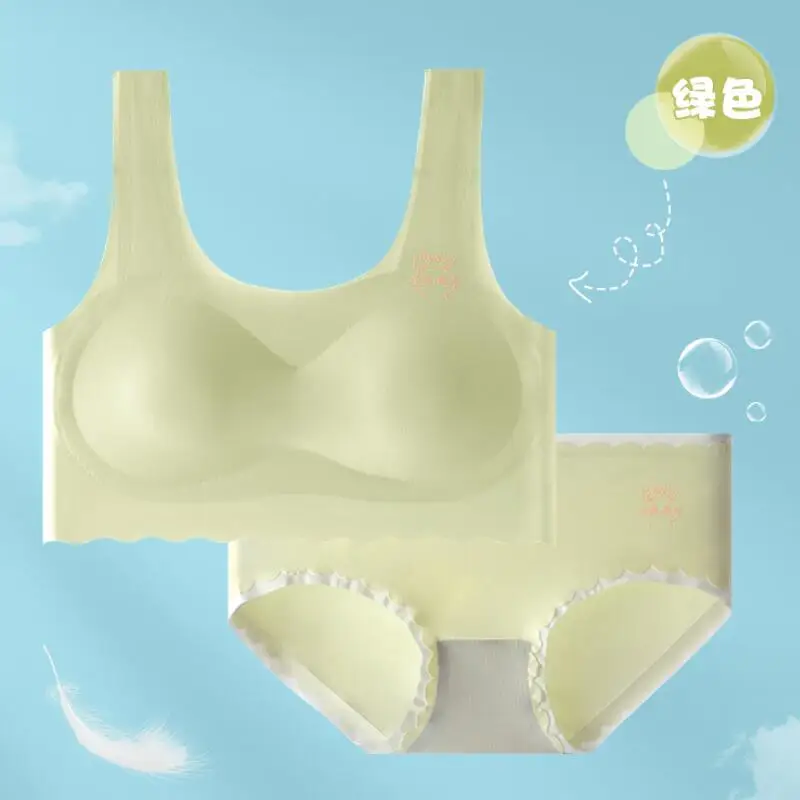 여아 브래지어 및 팬티 세트, 주니어 학생 개발 단계, 아동용 심리스 브래지어 및 브리프, 십대 언더 셔츠, 2 개