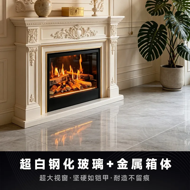 Front View Flame Electronic Holographic Projection Fireplace Simulated Flame Embedded Heating Decoration for Villa Living Room