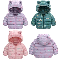 1 2 3 4 5 6 Years Baby Kids Jacket Autumn Winter Boys Full Print Cartoon Dinosaur Thick Hooded Coat For Girls Warm Down Outwear