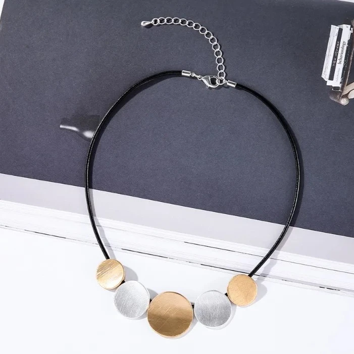 

Kaseakia Chunky Big Large Statement Round Metal Alloy Pendant Choker Necklace for Women