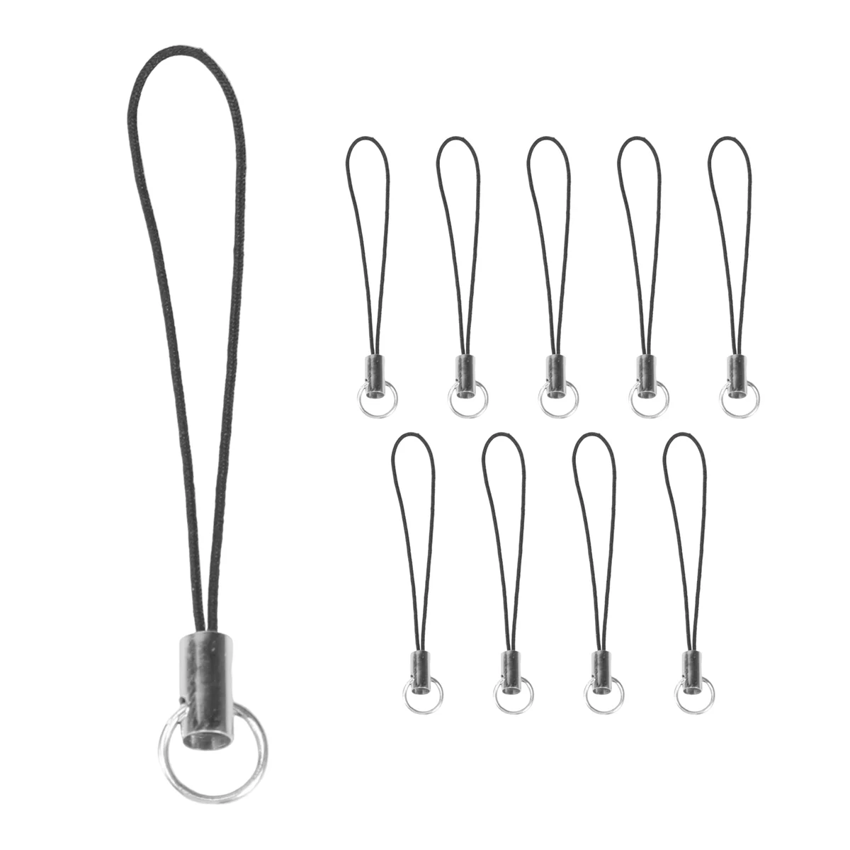 10 Piece Cell Phone Strap with Black/Silver Tone Split Ring