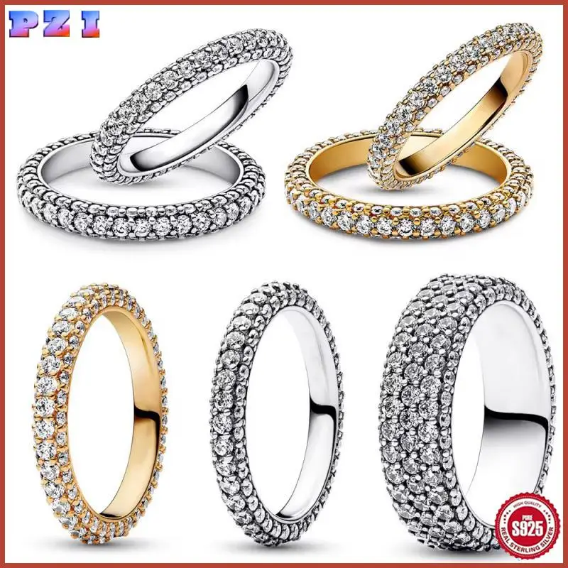 

Sparkling Pavé Rings Single Row For Women Silver and Gold Zircon Premium Accessories Couple Rings Love Gift Anniversary Classic