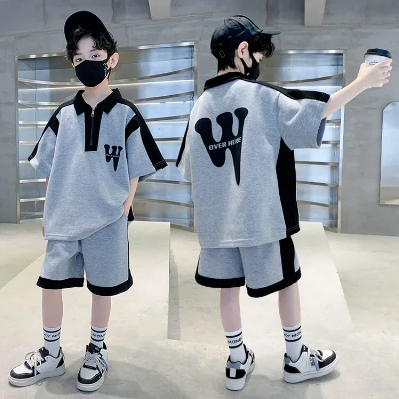 

2pc Teen Boy Fashion Clothes Set Kids Cotton Breathable Letter Zipper Shorts Sport Casual Outfits Set with Pants for Boy Clothes