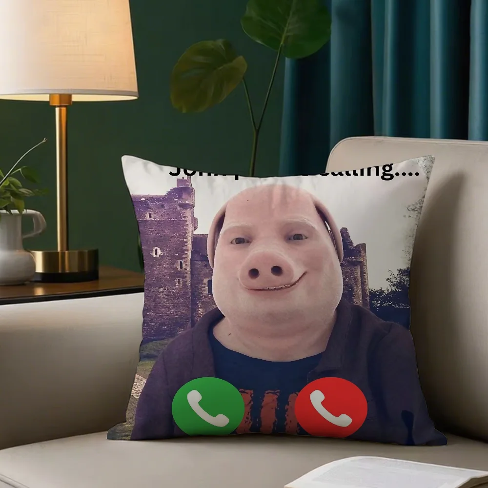 John Pork Is Calling Pillow Case Square Pillowcase Double-Sided Printing Short Plush Sofa Cushion Bedroom Bedside PillowCover