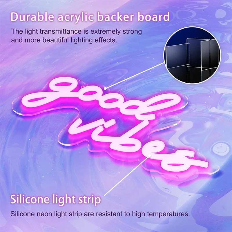 Good Vibes Neon Sign Neon Light Powered by USB Pink Led Neon Light Sign for Bedroom Wall Decor Game Room Party Bar Decor