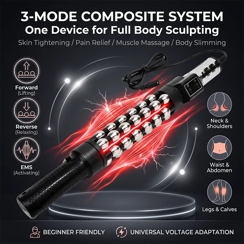 360 Rotating Therapy Handheld Body Massager Stick Deep Muscle Tissue Relaxation Impactor Full Body Fat Reduction Contouring