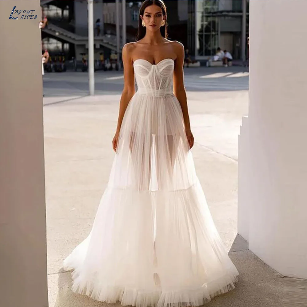 Boho Tulle Wedding Dress 2023 For Women Sweethearts Backless Pleats Illusion Beach Bridal Gowns Vestidos De Novia Custom Made