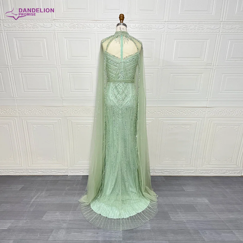 Luxury Mermaid Beaded Evening Dress 2024 with Cape Sleeves High Neck  Arabic Women Wedding Party Gowns