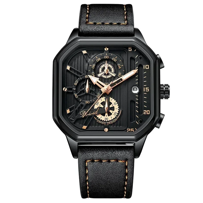 

Luxury Brand Square Sports Big Dial Date Multiple Time Zone Watch Casual Alloy Waterproof Technology Men Women Quartz Watches