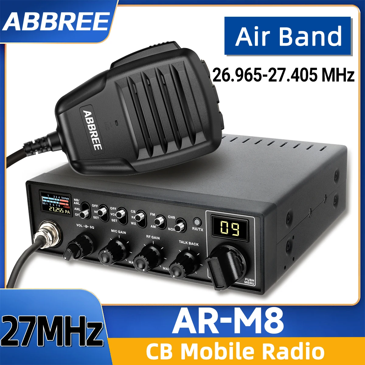 ABBREE AR-M8 27MHz CB Mobile Radio Transceiver 40CH FM AM Long Range Handheld CB Walkie Talkie Amateur Car Radio for Truckers