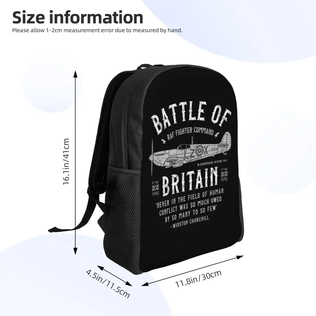 Battle Of Britain Spitfire Student Backpack School Bag Hiking Travel Daypack for Men Women Fashion Bookbag Shoulder Bags