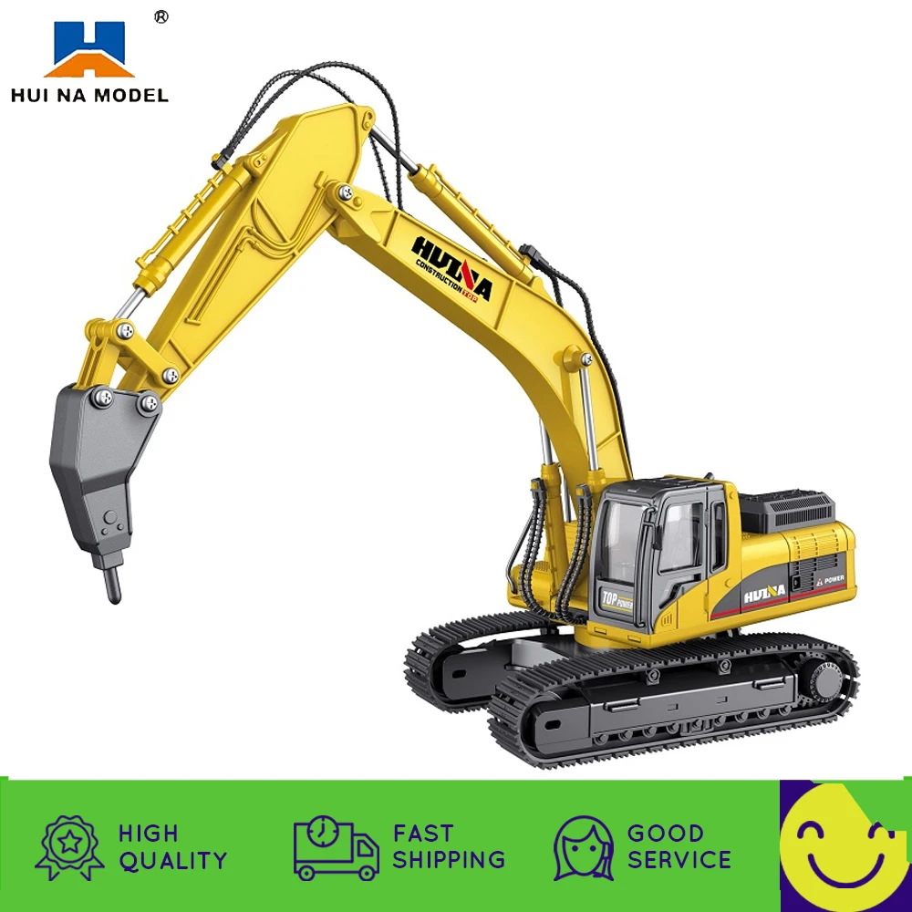 Huina 1811 Diecast 1/40 Metal Alloy Drill Excavator Truck Car Model Crawler Engineering Vehicle Toys for Boys Children Gift