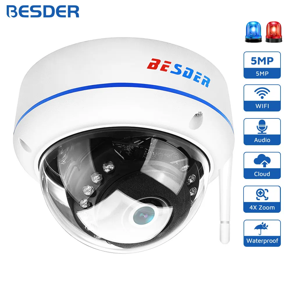 H.265 5MP 1080P HD Vandal-proof IP Camera Wifi P2P TF Card Slot CCTV Dome Camera Wireless Wired Audio Recorded Security Camera