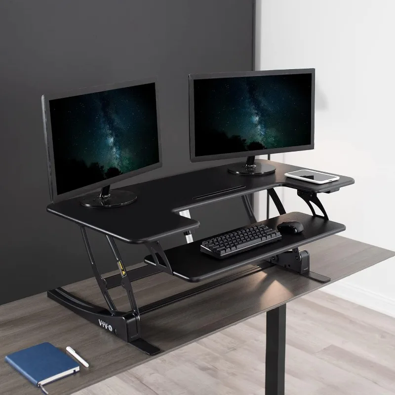 42 inch Electric Height Adjustable Stand Up Desk Converter, VE Series, Sit to Stand Tabletop Dual Monitor Riser with USB Port,