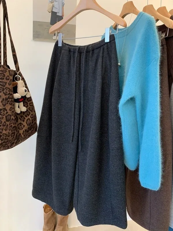 plus Size Casual Pants Women's Winter Design Sensation Artistic Retro Dstring Wide Leg Pants High Waist Loose Fit Straight...