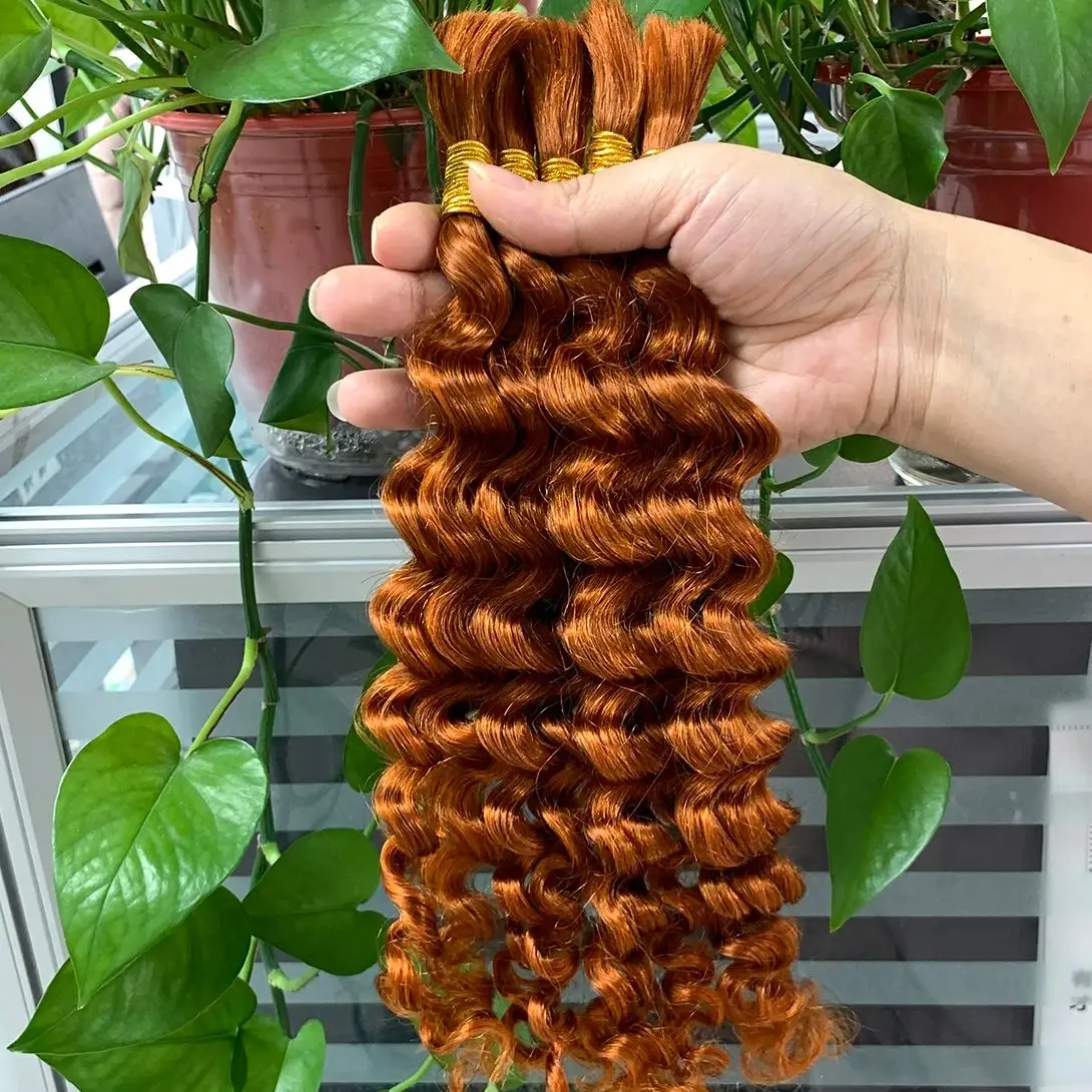 

Ginger Orange Deep Wave No Weft Hair Bundles for Boho Braids 100% Human Hair Extensions Bundle Braiding Peruvian Human Hair Bulk