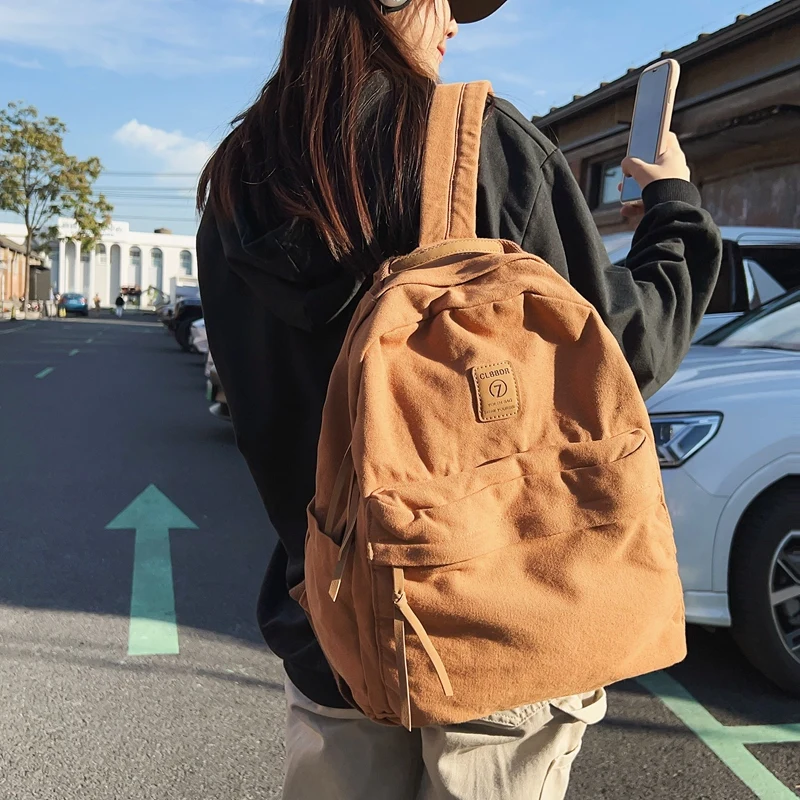 New Casual Cool Girl Boy Canvas Green Laptop Student Bag Trendy Women Men College Bag Female Backpack Male Lady Travel Backpack