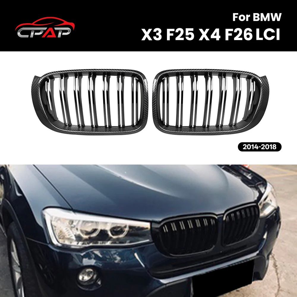 

Real Dry Carbon Fiber Front Grille For BMW X3 X4 F25 F26 LCI 2014-2018 Car Accessories Kidney Hood Radiator Grills Double Slat