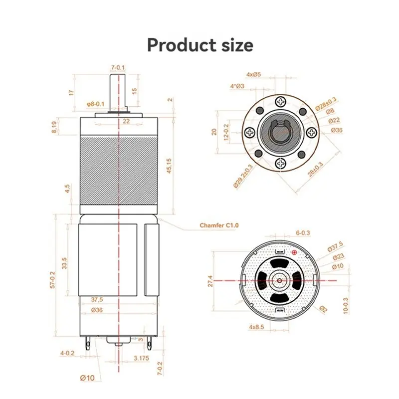 WORTHOWN-Miniature DC Brushed Motor 36GP-555 12V/24V 2160RPM Reverse Rotation Adjustable Speed Torque Up To 100KG. Cm